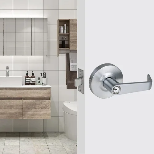 Vista 5 de Palanca de puerta de entrada comercial de grado 2 con llave, satinada, ADA, manija comercial, UL 3 horas de clasificación contra incendios, palanca