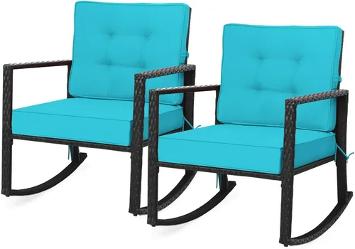 DORTALA Mecedora de ratán de 2 piezas, silla de mimbre para exteriores con marco de acero resistente, asiento de muebles de mimbre para patio con