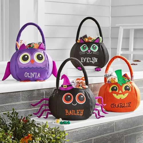 Vista 2 de Let's Make Memories Bolsa personalizada de Halloween para dulce o truco, diseño reflectante, búho