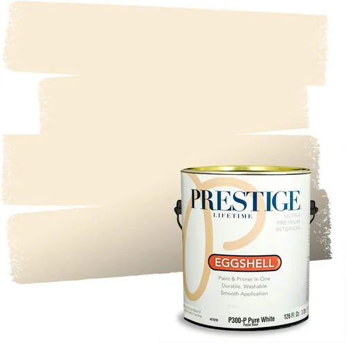Vista 30 de PRESTIGE Pinturas de pintura exterior e imprimación en uno, 1 galón, plano, combinación comparable de Benjamin Moore* Manzanilla*