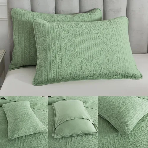Vista 6 de Brandream Juego de edredón de algodón verde salvia, juego de ropa de cama de casa de campo de casa de campo, juego de colcha de 2 piezas