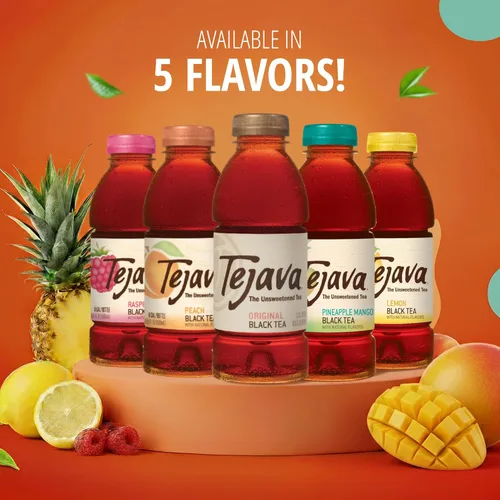 Vista 4 de Tejava Té helado negro con limón, paquete de 6, botellas de PET de 16.9oz, sin azúcar, sin OGM, kosher, sin azúcar ni edulcorantes, sin calorías