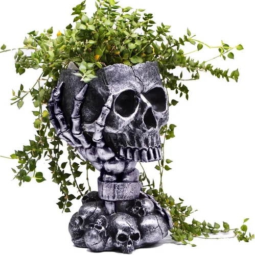 Maceta LovTocTic de Cráneo, Macetas Góticas para Decoraciones de Halloween Plantas de Interior/Exterior, Macetas de Flores Góticas, Macetas de Alto