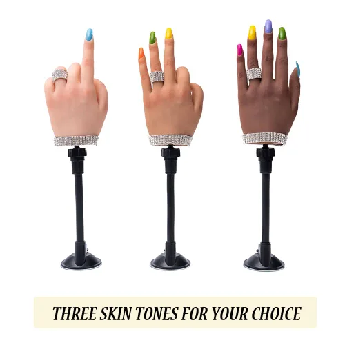 Vista 6 de Mano de práctica de uñas de silicona para uñas acrílicas, manos de maniquí profesional para práctica de uñas con soporte ajustable, mano falsa
