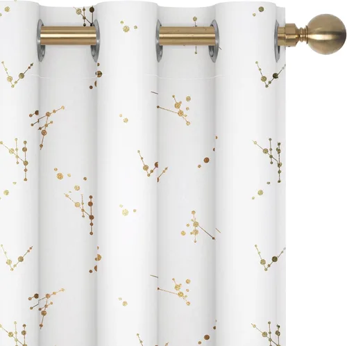Vista 40 de Deconovo Cortinas opacas, estampado de lámina dorada, aislamiento térmico, cortinas con ojales que reducen el ruido para dormitorio y sala de estar