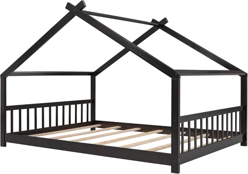 Vista 7 de Harper & Bright Designs Cama matrimonial para niños, cama de madera con cabecera y estribo, base de cama matrimonial para niños pequeños, cuna