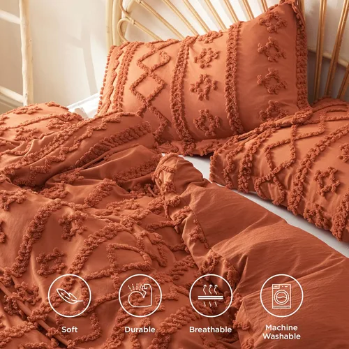 Vista 59 de Bedsure Funda de edredón bohemia para niños tamaño Queen (relleno de edredón/edredón no incluido) - Funda de edredón copetuda Queen para todas