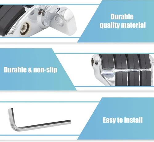 Vista 4 de Uxcell 1 par de estriberas de motocicleta de 10 mm, estriberas de aluminio tono plateado para Harley Davidson Street Glide Softail Dyna Touring