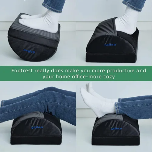 Vista 3 de Reposapiés ajustable debajo del escritorio con funda lavable, taburete de espuma viscoelástica de 3 niveles para oficina, juegos y uso doméstico