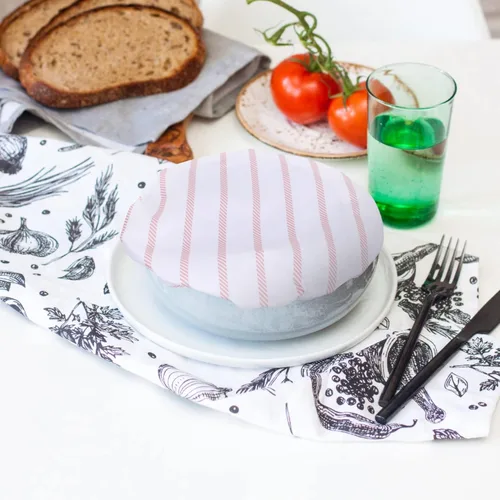 Vista 3 de Fundas reutilizables de tela de algodón para tazones: fundas elásticas lavables para almacenamiento de alimentos, 3 unidades, bolsas