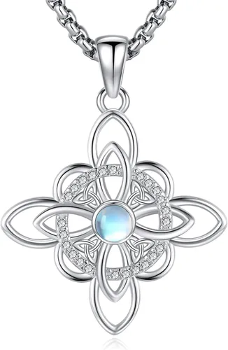 Collar de pentagrama de plata de ley con triple luna, diosa celta, nudo celta, nudo de brujas, Ankh, sol y luna, Hécate, lilith, Santa Muerte,