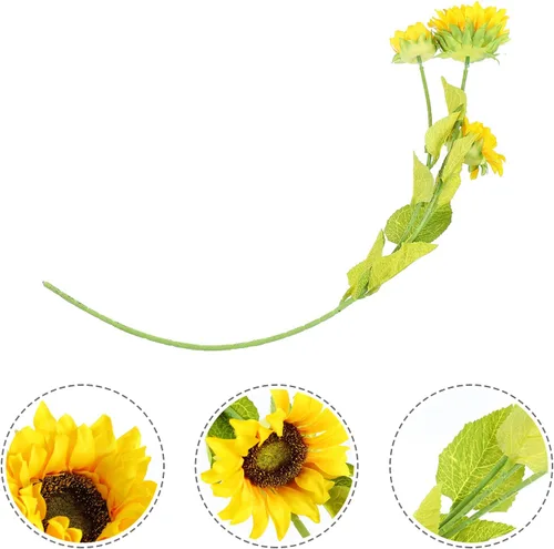 Vista 4 de Happyyami Paquete de 2 flores artificiales de girasoles de plástico, decoración versátil para espacios al azar