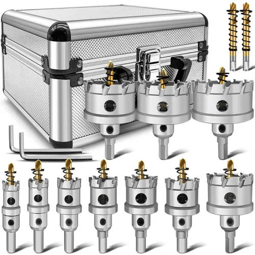 Vista 8 de Kit de sierra perforadora TCT de carburo para metal duro, juego de 12 piezas de sierra perforadora de carburo de tungsteno con punta de carburo