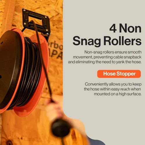 Vista 4 de SuperHandy - Carrete de cable de extensión retráctil 12 AWG x 80 pies, 3C SJTOW, cable de triple conector de toma, clasificación de potencia 125