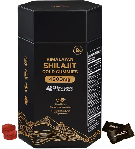 Gomitas Shilajit orgánicas puras del Himalaya con Ashwagandha y musgo marino - Suplemento Shilajit dorado para hombres y mujeres, más de 105