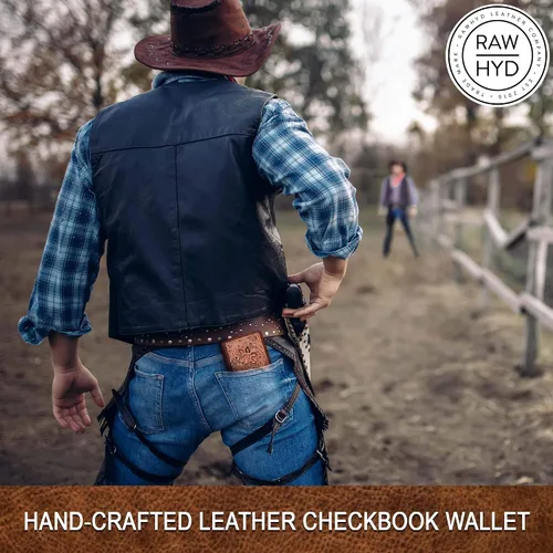 Vista 6 de RAW HYD - Cartera larga de cuero para hombres Funda de chequera doble un gran regalo para hombres
