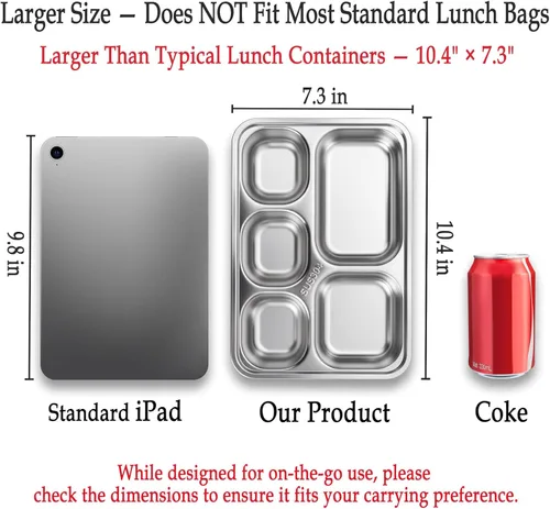 Vista 5 de Contenedores de aperitivos de acero inoxidable con tapas - Paquete de 3 - Cajas de aperitivos bento de 5 compartimentos - Contenedores de almuerzo