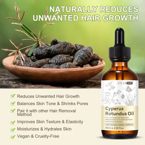 Vista 4 de Cyperus Aceite de reducción de cabello (paquete de 2) – Fórmula botánica natural para reducir el crecimiento no deseado del cabello, aceite corporal