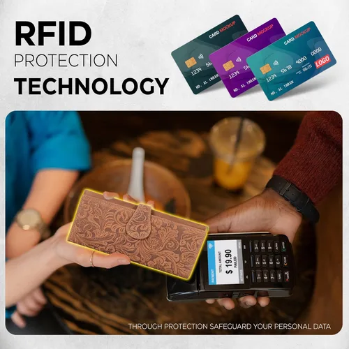 Vista 4 de Cartera de cuero real para mujer con bloqueo RFID, tarjetero triple de diseñador con cartera de ventana de identificación, Negro -, Cfh12