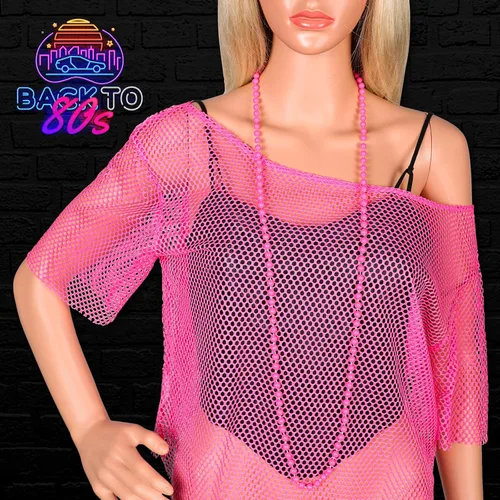 Vista 5 de Jadive Camiseta de red de neón de los años 80 para mujer, parte superior de malla, ropa de neón con hombros descubiertos, disfraz retro de discoteca