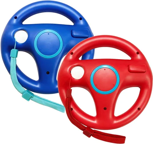 Jadebones Paquete de 2 volantes de carreras con correa de muñeca para Wii y Wii U rojo y azul
