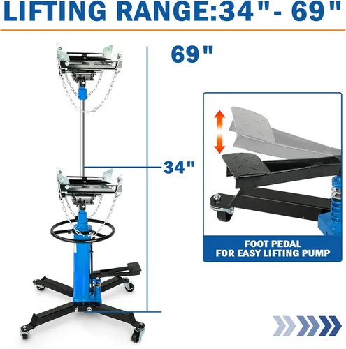 Vista 3 de Gato de transmisión hidráulica de 1320 libras, gato de transmisión telescópica de alta elevación de 2 etapas de 0.6 toneladas con altura ajustable