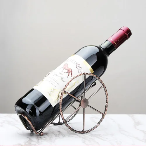Vista 5 de Estante de vino para encimera, para almacenamiento de vino, estante de vino de metal de bronce rojo para sala de estar, comedor, bodega, bar