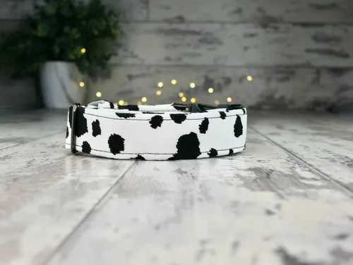 Collar de perro estilo vaca con hebilla de metal, hecho a mano, collar personalizado grabado personalizado, 1 pulgada de ancho, collares de diseño