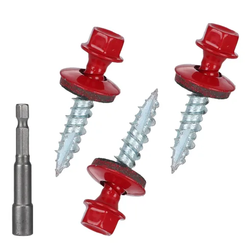 Vista 29 de Tornillos para techos de metal de 10 x 1 pulgada, tornillo para techo de chapa metálica con cabeza hexagonal negra y arandela EPDM para techos