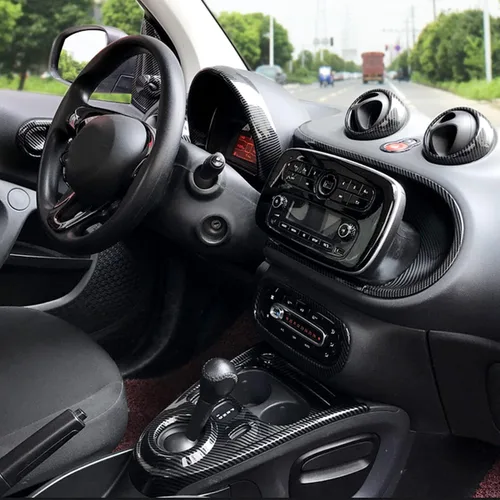 Vista 2 de Qiilu Conjunto de bisel de instrumentos de tablero de instrumentos, repuesto de cubierta de tablero de fibra de carbono para Fortwo/Forfour 453