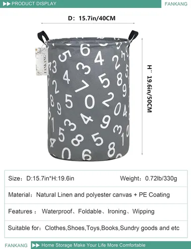 Vista 2 de FANKANG Cesta de almacenamiento, cesta de lona plegable con revestimiento de polietileno impermeable, cestas de almacenamiento grandes para niños