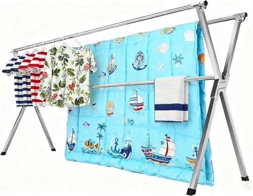 Vista 10 de Tendedero plegable para interiores y exteriores, plegable, portátil, para ropa sucia, resistente con 20 ganchos