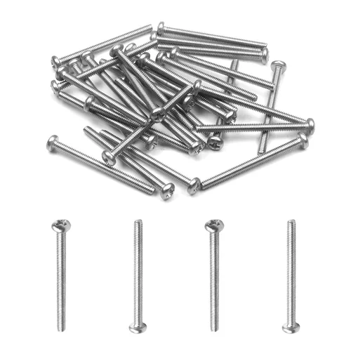 Vista 222 de MroMax 30 tornillos de máquina Phillips de cabeza plana M2 x 0.197 in, acero inoxidable 304 18-8, rosca completa, tornillos de cabeza cruzada gris