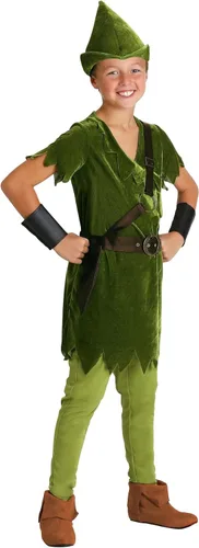 Kids Peter Pan Costume with Hat, Shirt, Tights, BeltHarness and Wrist Cuffs