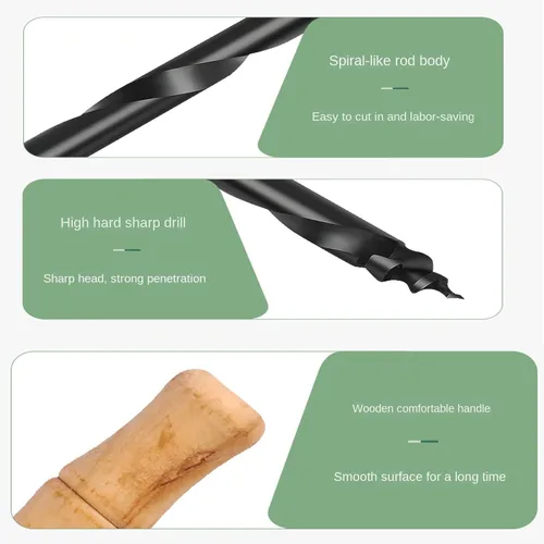 Vista 5 de Taladro manual de mango de madera en forma de T en espiral para carpintería, agujero de escariado, perforación, modelo de plástico