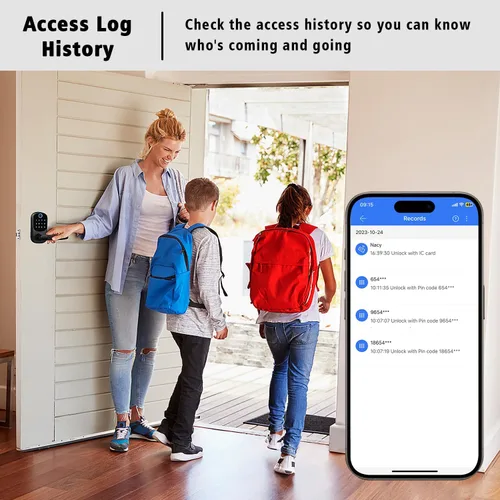 Vista 5 de Cerradura de puerta con teclado con asa, cerraduras de puerta de entrada sin llave, perilla inteligente de huellas dactilares inteligentes