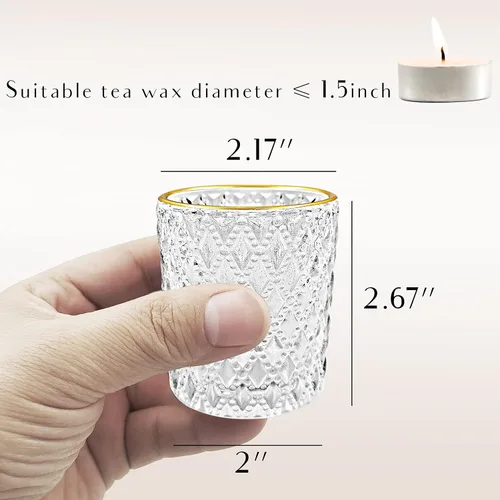 Vista 2 de SHMILMH Portavelas votivas transparentes, juego de portavelas de té de vidrio con borde para centro de mesa de boda, fiesta de cumpleaños