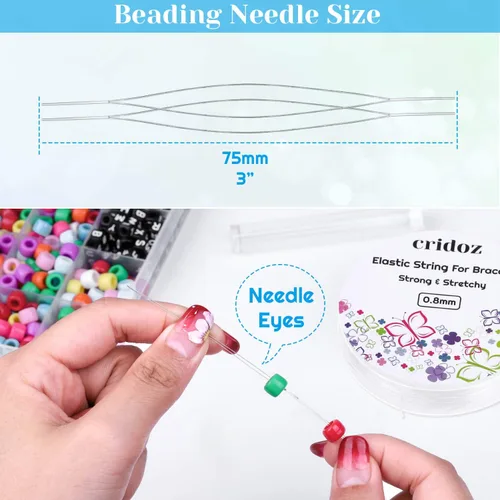 Vista 4 de cridoz - Cuerda elástica para pulseras, 5 rollos de cuerda elástica transparente, cuerda elástica para joyería con 2 agujas de cuentas para cuentas