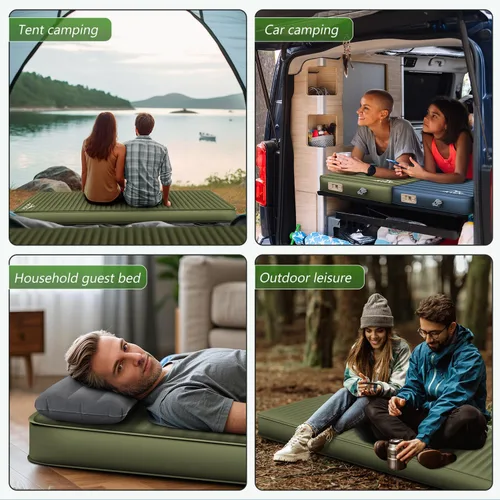 Vista 7 de Colchoneta de dormir autoinflable con bomba eléctrica, almohadilla de campamento de espuma viscoelástica ultra gruesa de 4 pulgadas con almohada