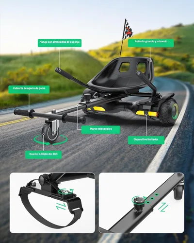 Vista 4 de Gyroor Scooter con accesorio de asiento ajustable, scooter de equilibrio automático todo terreno de 6.5 pulgadas, luces LED y Bluetooth para niños