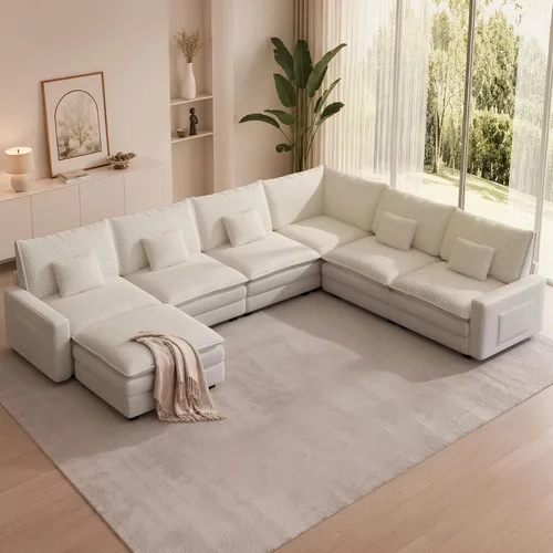 Vista 23 de Sofá seccional modular de 107", sofá de nube en forma de L con otomana Beige