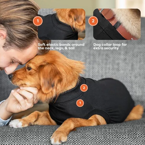 Vista 4 de Traje de recuperación Suitical para perros, de color negro, XXXS, Negro