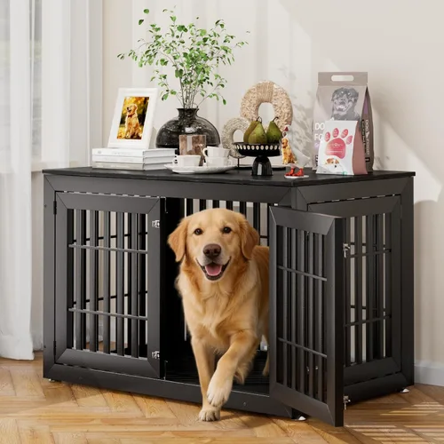 Vista 20 de Snuowu Mueble de jaula de perro resistente de 26 pulgadas para perros pequeños, medianos y grandes, jaula de madera rústica para perros, muebles
