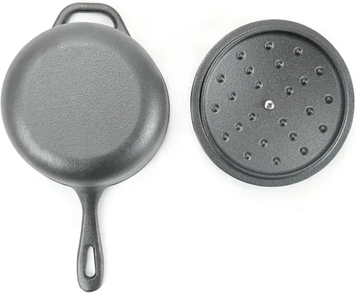 Vista 4 de HAWOK Mini cacerola de hierro fundido de 1 cuarto de galón, 5.5 pulgadas con tapa, pre-sazonada