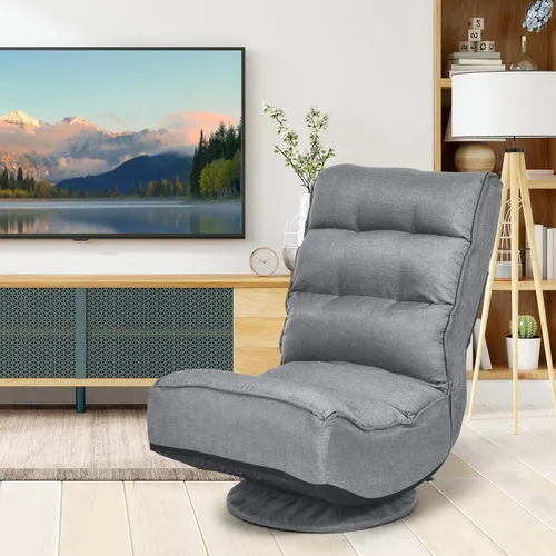 Vista 22 de COSTWAY Silla plegable de suelo, silla de videojuegos ajustable de 5 posiciones con giro de 360 grados, funda desmontable, respaldo acolchado