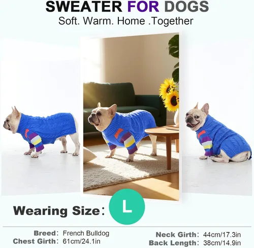 Vista 5 de Suéter frío para perro, suéteres de invierno para perros medianos, hembras machos, suéter de cuello alto cálido para perros, suéter de manga larga