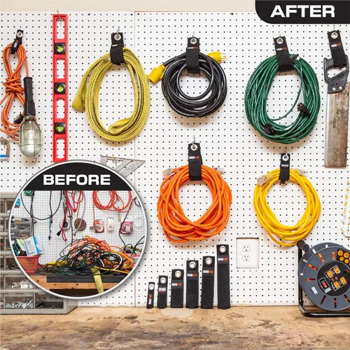 Vista 4 de Iron Forge Cable Organizador de cables de extensión, paquete múltiple de 12 piezas, 2 piezas de envolturas de gancho y bucle mediano, grande y XL
