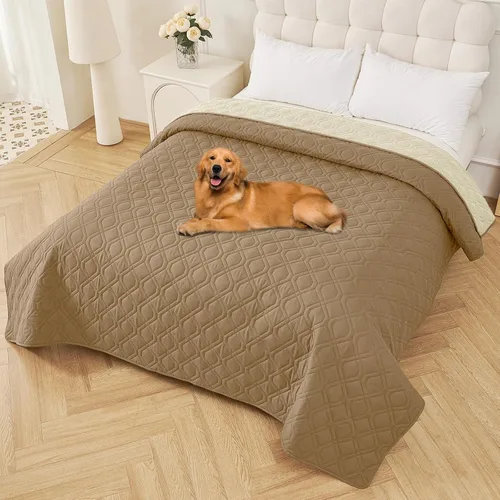 Vista 116 de Smiry Funda impermeable para cama de mascota, suave y lavable, para muebles, cama, sofá, reversible, a cuadros (30 x 53 pulgadas, color beige/beige)