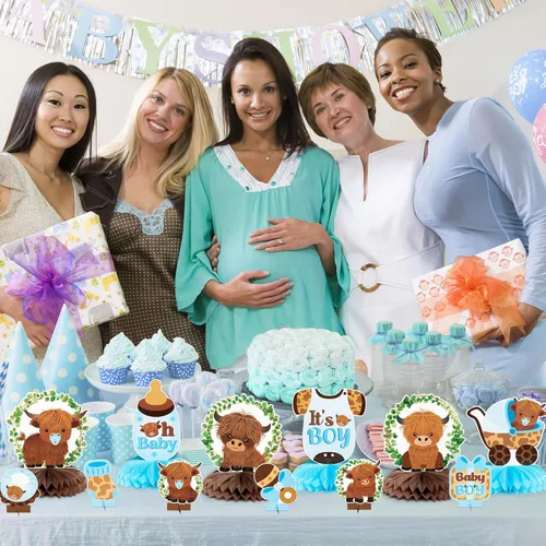 Vista 7 de 12 centros de mesa de nido de abeja de vaca de las tierras altas azules, decoración de mesa de ganado de las tierras altas, decoración de mesa