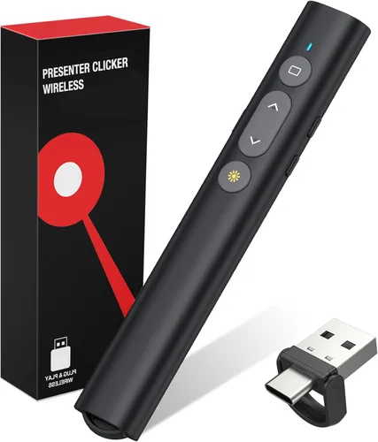 Vista 12 de Clicker de Presentación Puntero Láser Verde, Presentador Inalámbrico Puntero de PowerPoint Recargable, Puntero de Presentación RF 2.4GHz USB